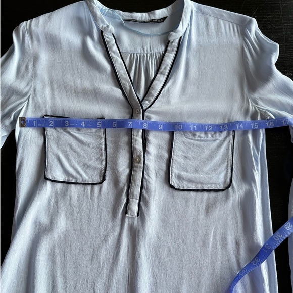 Zara Light Blue Mandarin Collar Blouse | Size XS - Picture 4 of 5